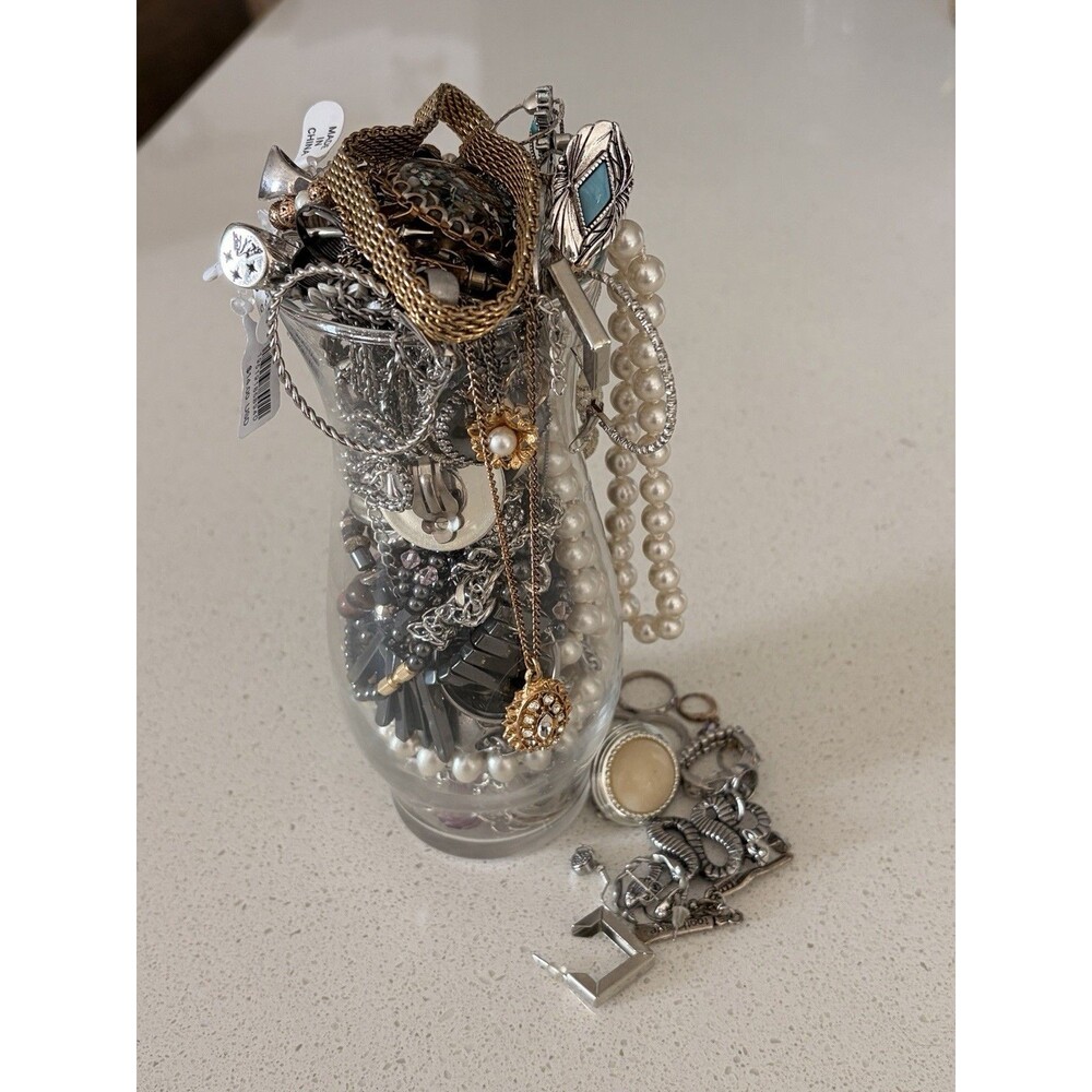 Vtg Mystery Jewelry Jar VTG Vase Mixed Metal Gold & Silver Tone